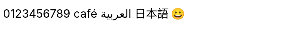 Pango rendering of digits, accented Latin, Arabic, Japanese, and an emoji